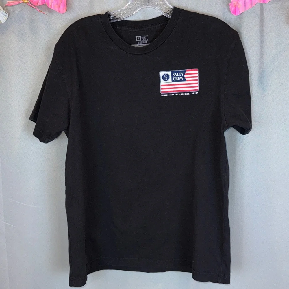 Salty Crew Freedom Flag Short Sleeve Black T-Shirt- Size Medium - Picture 3 of 6